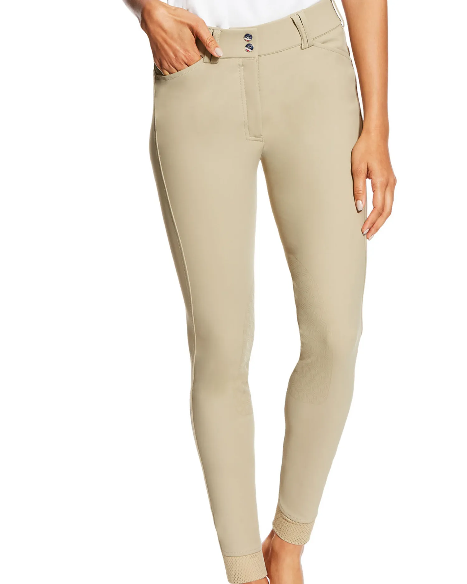 ARIAT-APPAREL Ariat® Ladies’ Tri Factor EQ Grip Knee-Patch Breech Olympia Tan
