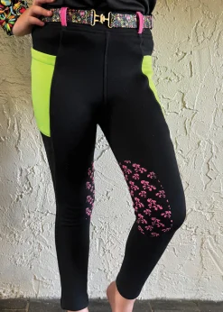 Outlet BELLE AND BOW EQSTRN Belle & Bow Equestrian Children’s Fleece Tight Black/Bright Green