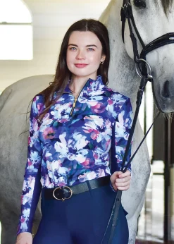 Hot DANCING EQUESTRIAN Ladies’ Long-Sleeve Sunshirt Watercolor Peonies