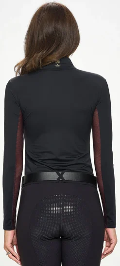 Discount DANCING EQUESTRIAN Ladies’ Signature Mesh Long Sleeve Shirt Black/Merlot