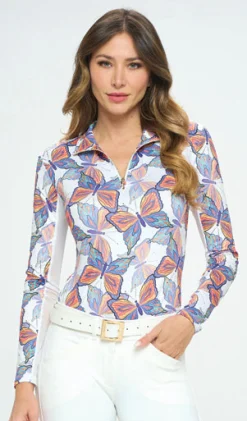 Clearance DANCING EQUESTRIAN Spring Butterfly Long Sleeve Shirt White