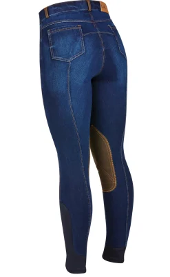 Clearance WEATHERBEETA Dublin® Ladies’ Shona Knee-Patch Denim Breech Blue Denim/Navy