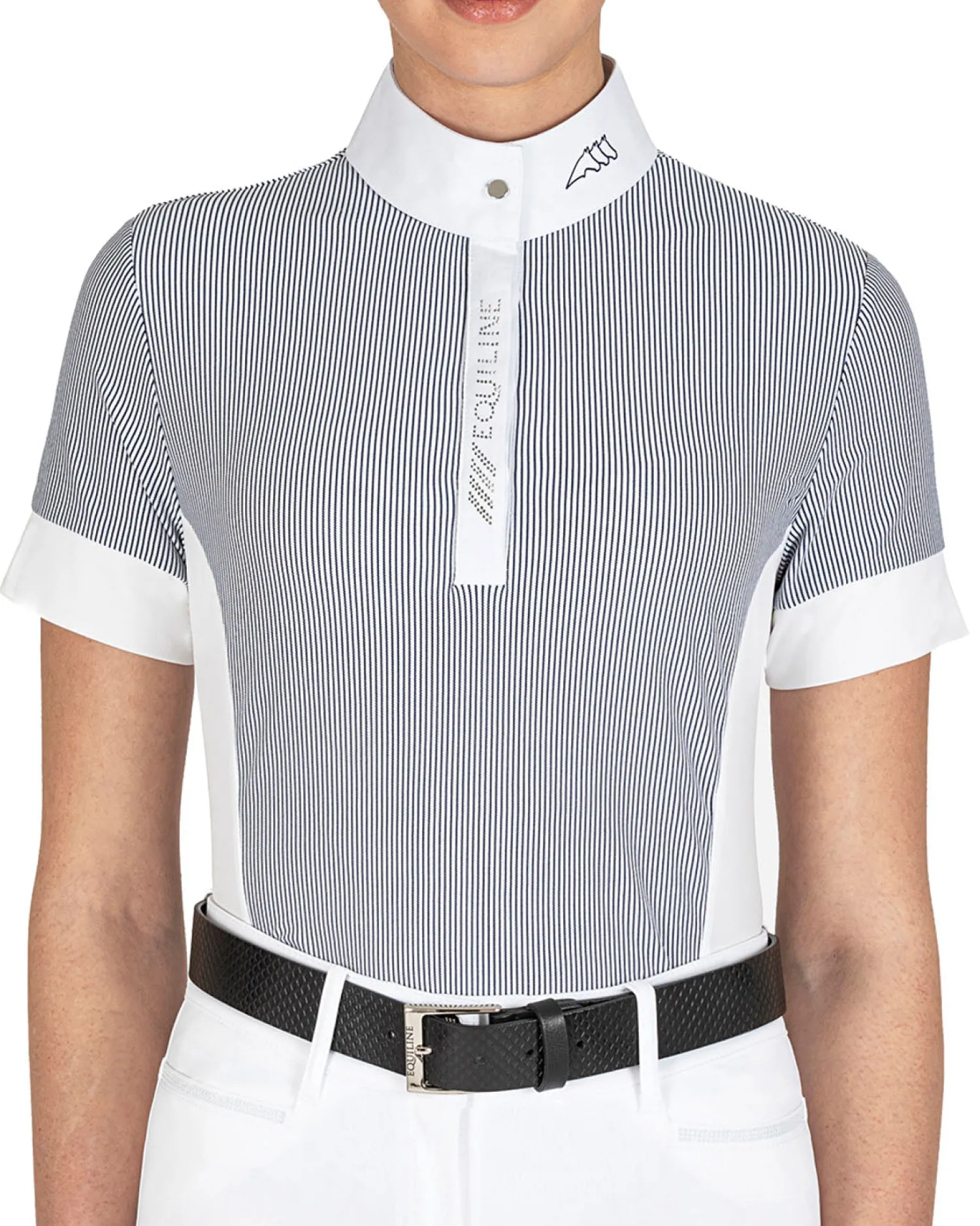Hot EQUILINE AMERICA Equiline Ladies’ Celic Short Sleeve Show Shirt White/Deep Blue
