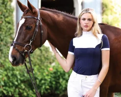 Hot EQUISITE Genevieve Short-Sleeve Show Shirt Midnight Blue