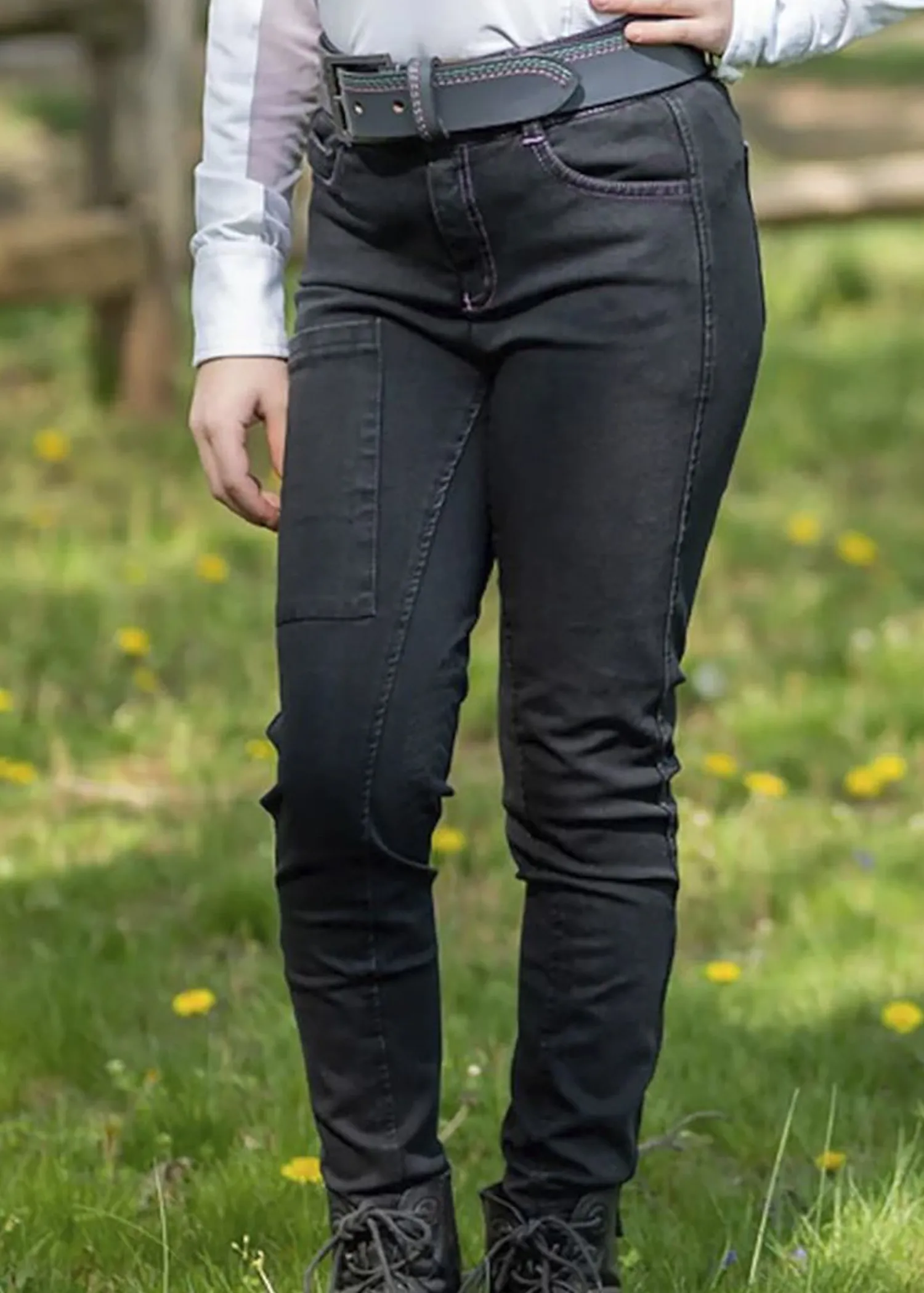 FITS RIDING FITS® Girls’ Denim Tread Knee-Patch Breech Onyx