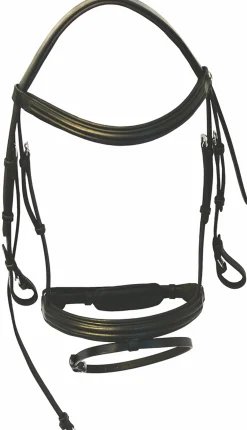 Hot JPC EQUESTRIAN Henri De Rivel Padded Raised Dressage Bridle with Jawband Crank And Flash With Web Reins Black