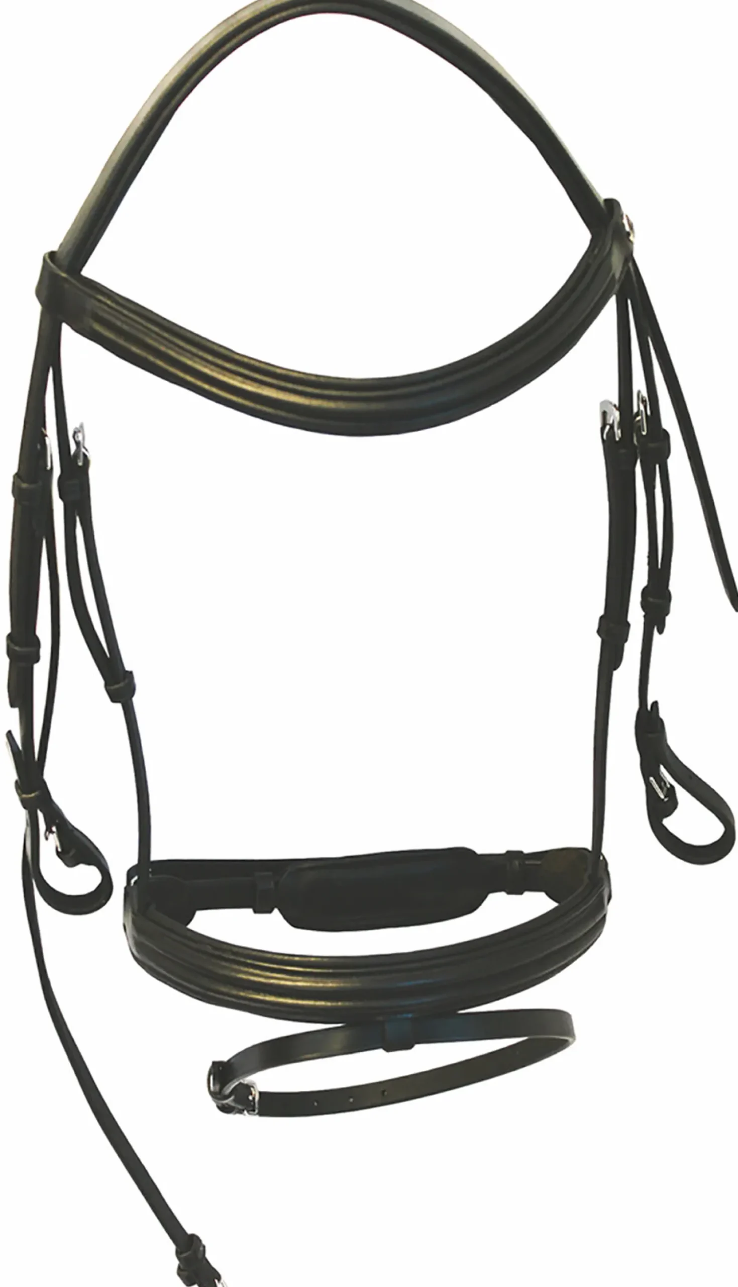 Hot JPC EQUESTRIAN Henri De Rivel Padded Raised Dressage Bridle with Jawband Crank And Flash With Web Reins Black