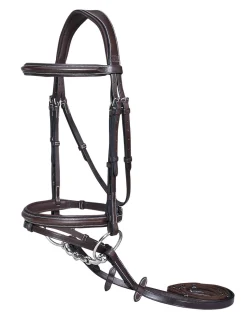 Outlet JPC EQUESTRIAN Henri de Rivel Pro Plain Raised Bridle with Flash & Rubber Reins Havana