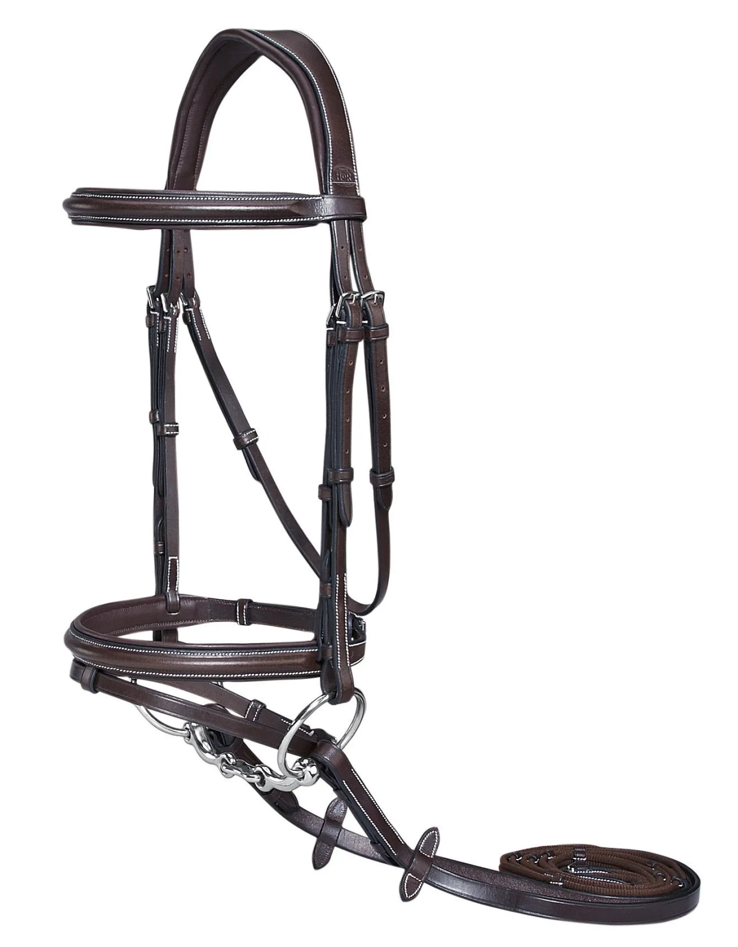 Outlet JPC EQUESTRIAN Henri de Rivel Pro Plain Raised Bridle with Flash & Rubber Reins Havana