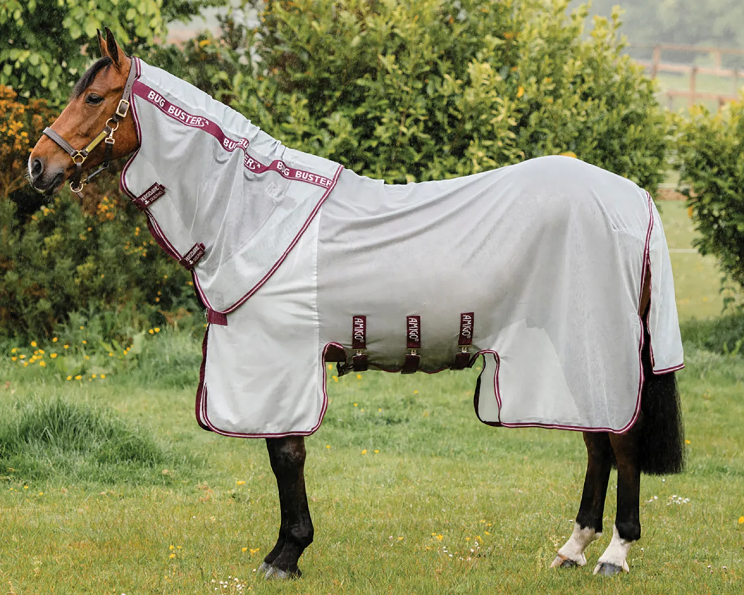 New HORSEWARE ® Ireland Amigo® Bug Buster® with No-Fly Zone™ Silver/Burgundy