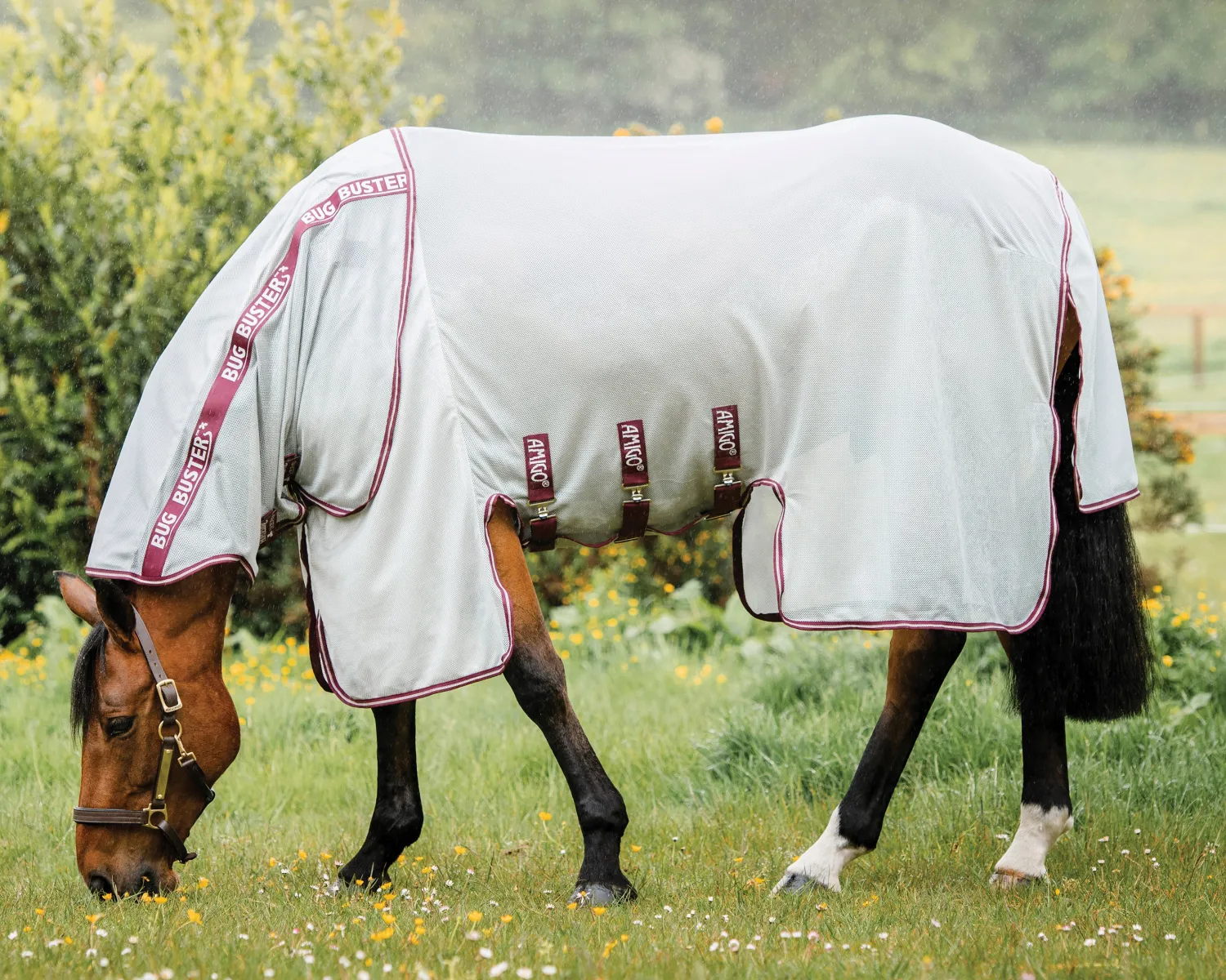 New HORSEWARE ® Ireland Amigo® Bug Buster® with No-Fly Zone™ Silver/Burgundy