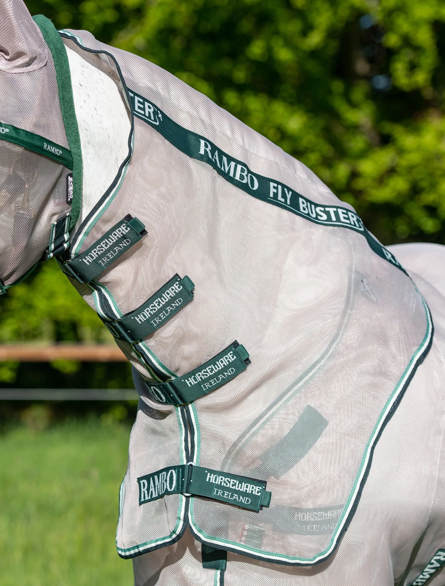 Outlet HORSEWARE ® Ireland Rambo® Fly Buster™ Fly Sheet with No-Fly Zone™ Oatmeal/Sage