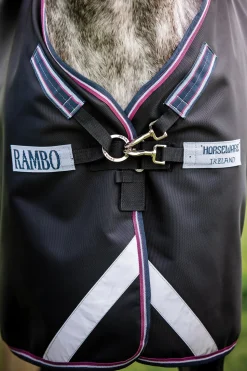 Discount HORSEWARE ® Ireland Rambo® Supreme Medium-Weight Vari-Layer® Turnout Blanket Navy/Burgundy/Dusty Blue