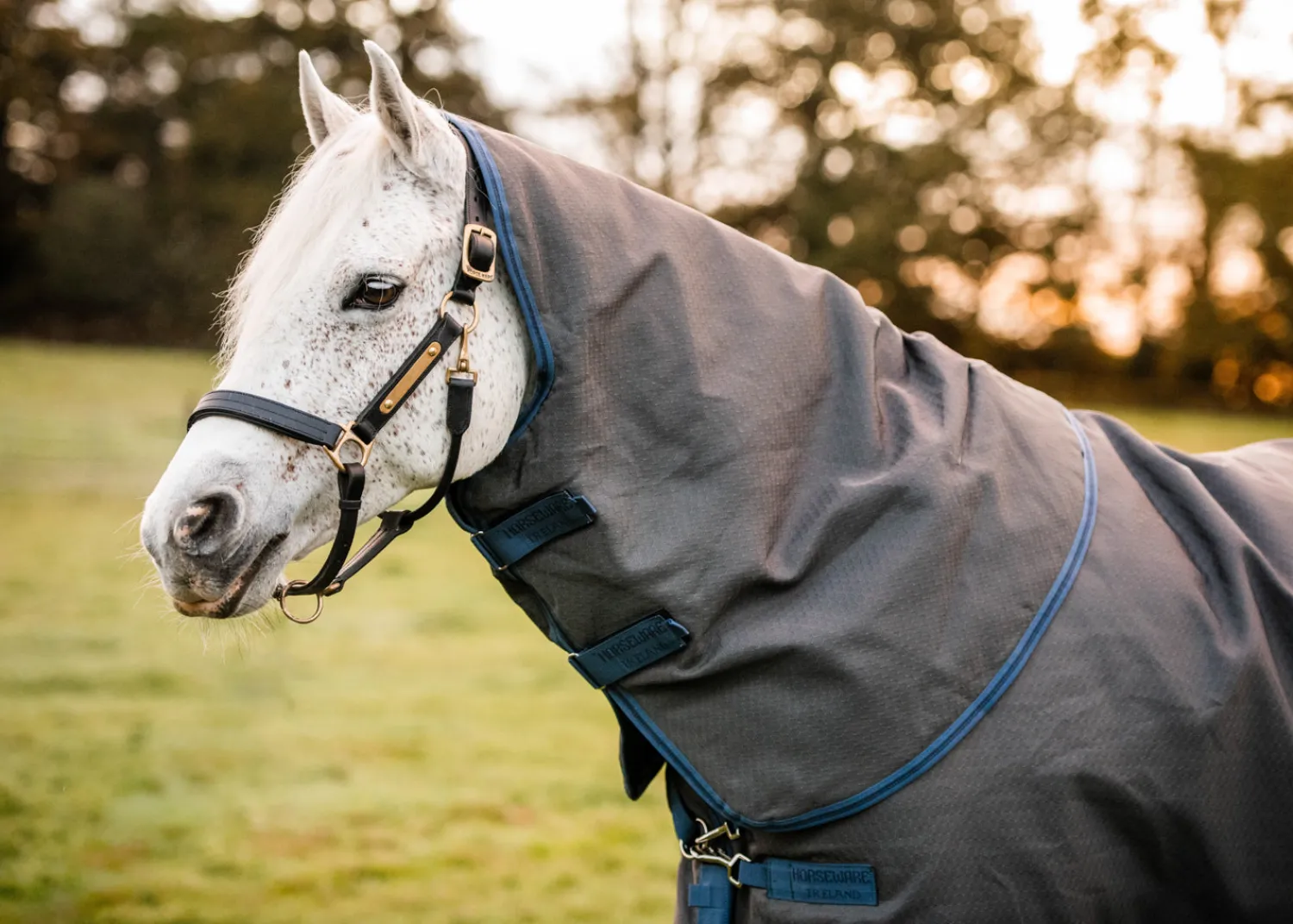 Outlet HORSEWARE ® Ireland Rhino® Plus HexStop Vari-Layer® 250 Gram Medium-Weight Turnout Blanket Grey/Indigo/Navy