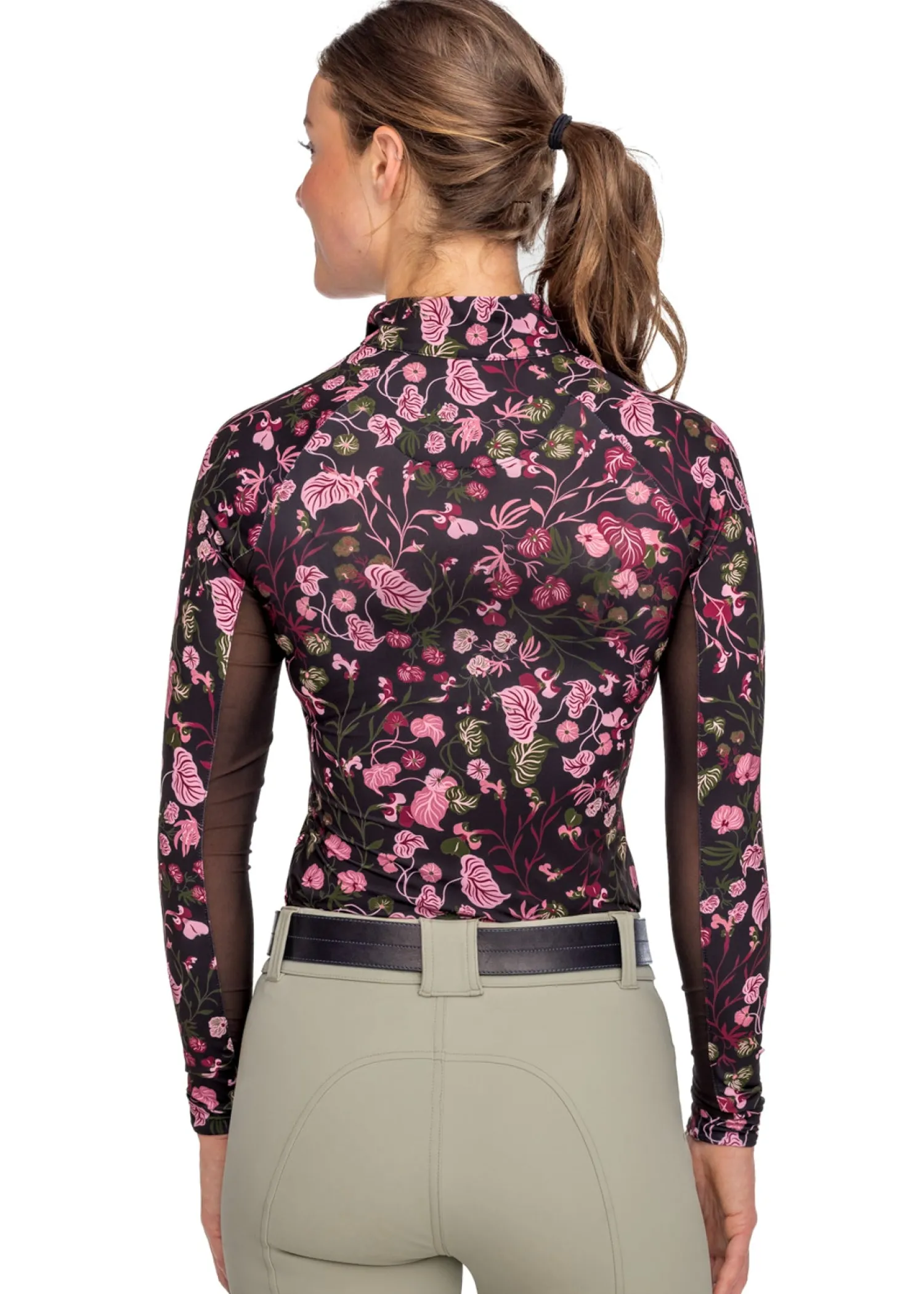 Discount KASTEL DENMARK Ladies’ Quarter-Zip Modern Begonias Long-Sleeve Shirt - "Briar" Black