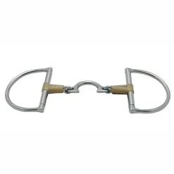 Clearance PARTRADE Metalab Jointed Rawhide Leather with Quarter Moon Link D-ring Snaffle Bit Stainless Steel