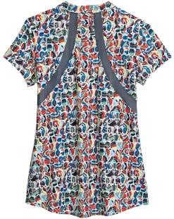 Best I APPAREL INT GROUP Noble Equestrian™ Ladies’ Erin Mandarin Short Sleeve Print Top Geo Swirl/Navy