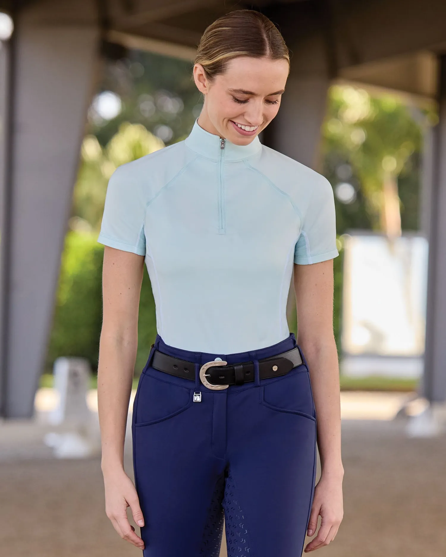 Sale ERS Romfh® Ladies’ Quarter-Zip Short Sleeve Sun Shirt Oasis Sky