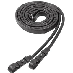 Discount SCHOCKEMOEHLE N.A. Schockemöhle Rolled Leather Rubber-Lined Reins with Stops Black/Silver