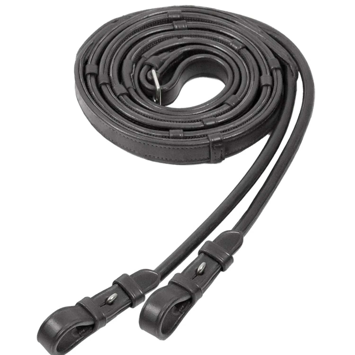 Discount SCHOCKEMOEHLE N.A. Schockemöhle Rolled Leather Rubber-Lined Reins with Stops Black/Silver