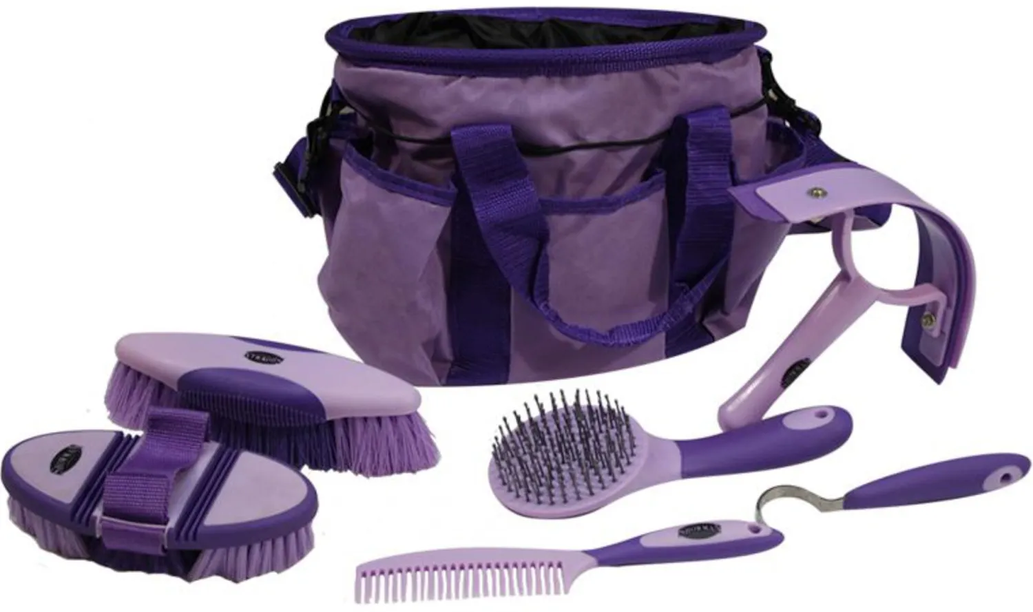 Outlet SHILOH STABLES TACK Showman® 6-Piece Soft Grip Grooming Kit with Nylon Bag
