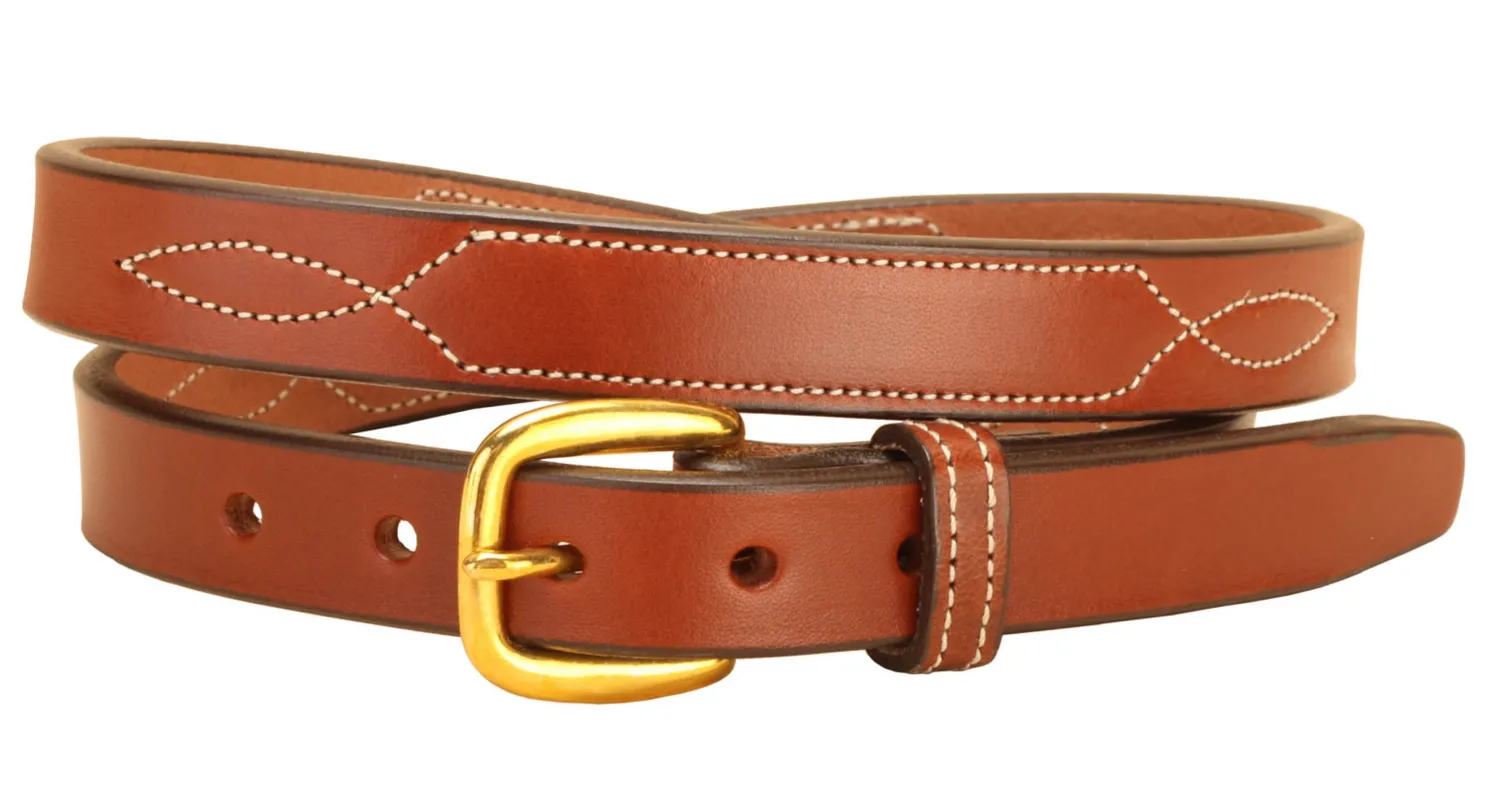 Outlet TORY LEATHER 3/4" Belt with Stitched Patterns & Brass Buckle