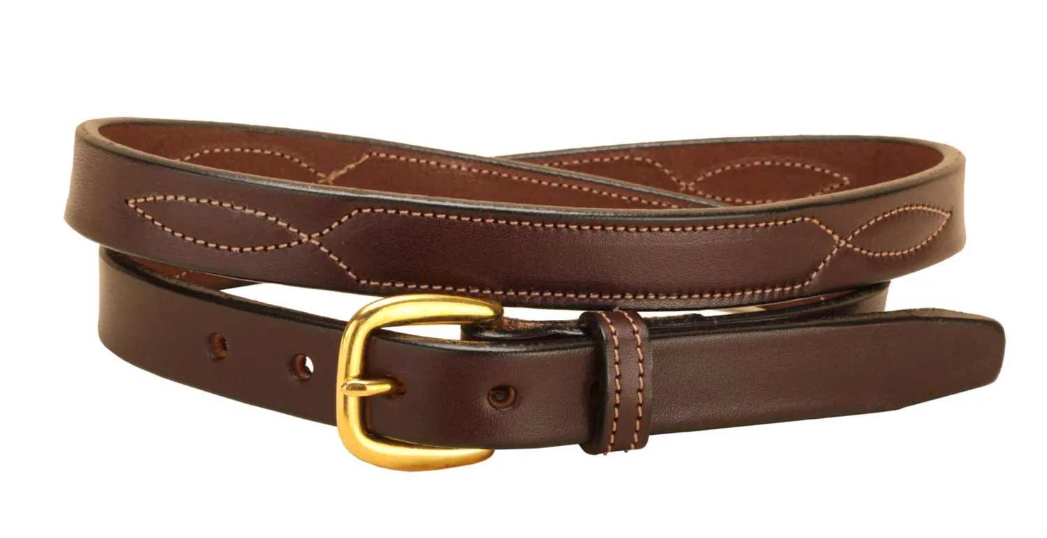Outlet TORY LEATHER 3/4" Belt with Stitched Patterns & Brass Buckle