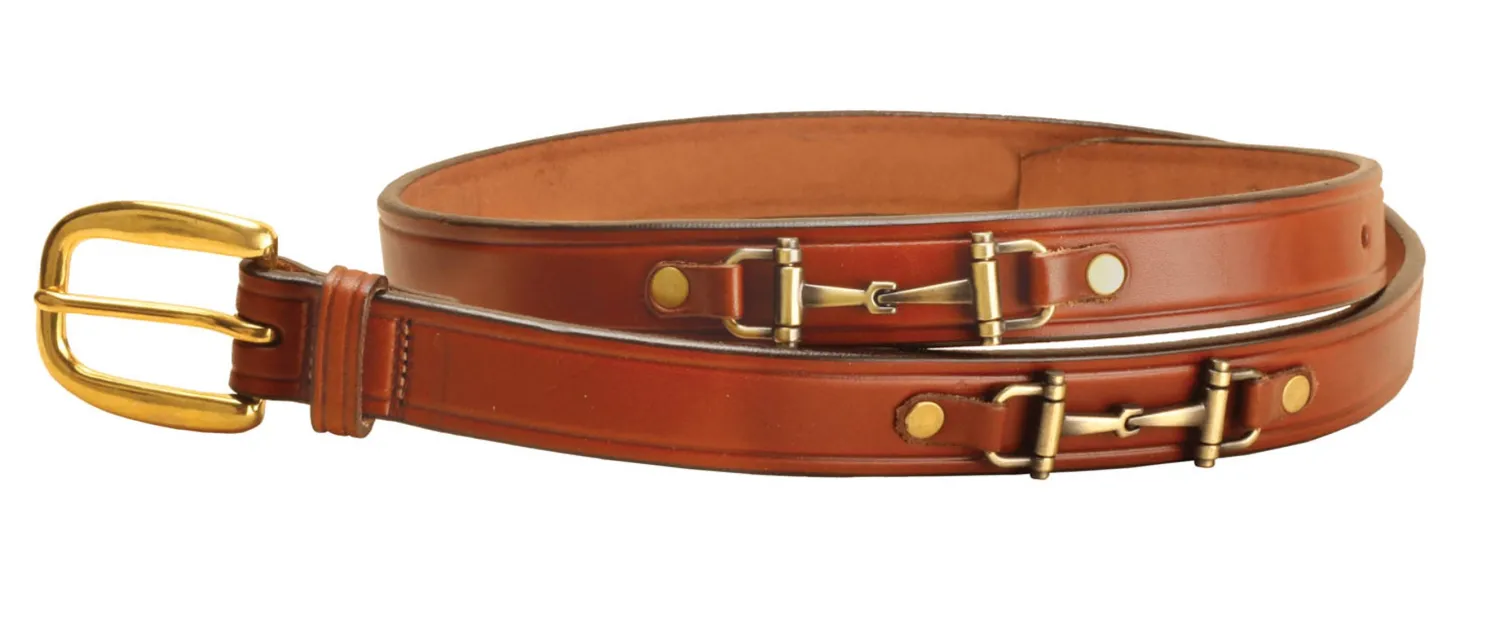TORY LEATHER 1" Snaffle Bit Belt with Brass Snaffle Bits & Buckle