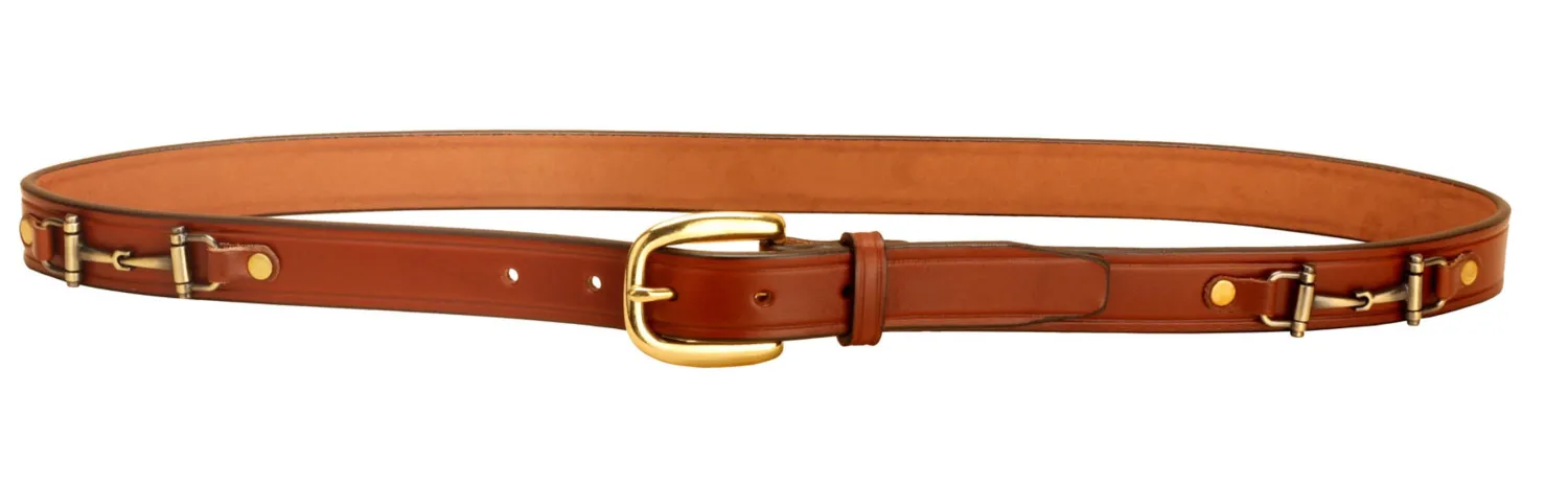 TORY LEATHER 1" Snaffle Bit Belt with Brass Snaffle Bits & Buckle