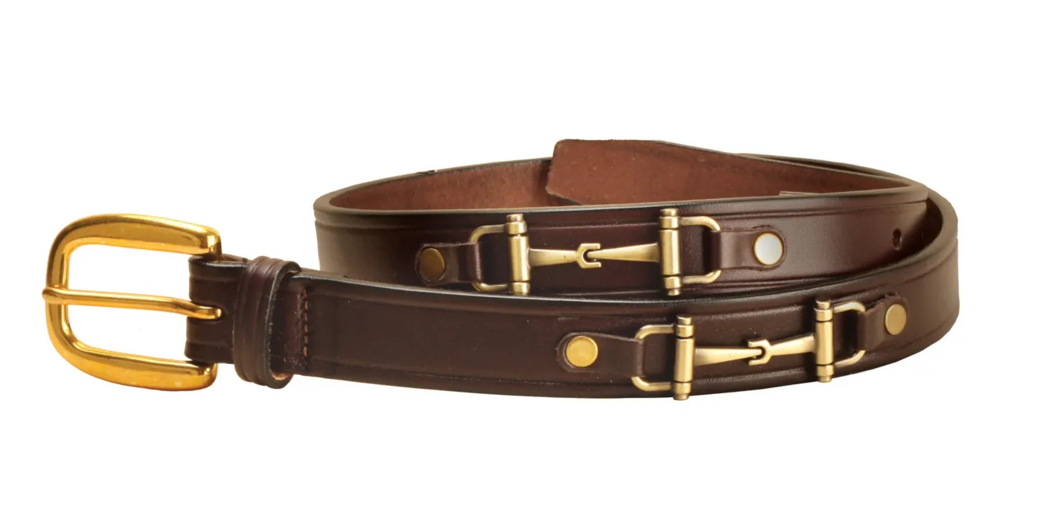 TORY LEATHER 1" Snaffle Bit Belt with Brass Snaffle Bits & Buckle