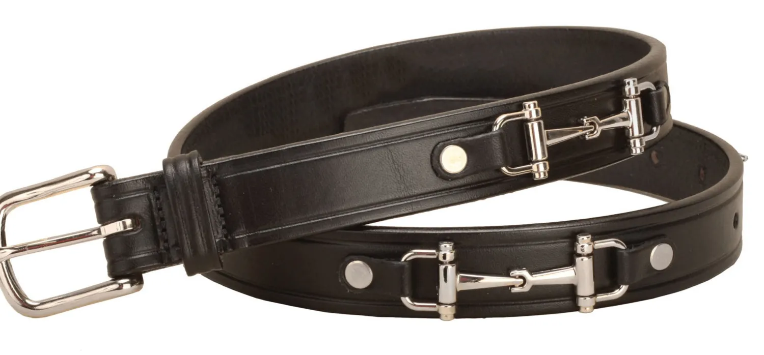 Discount TORY LEATHER 1" Snaffle Bit Belt with Nickel Snaffle Bits & Buckle Black