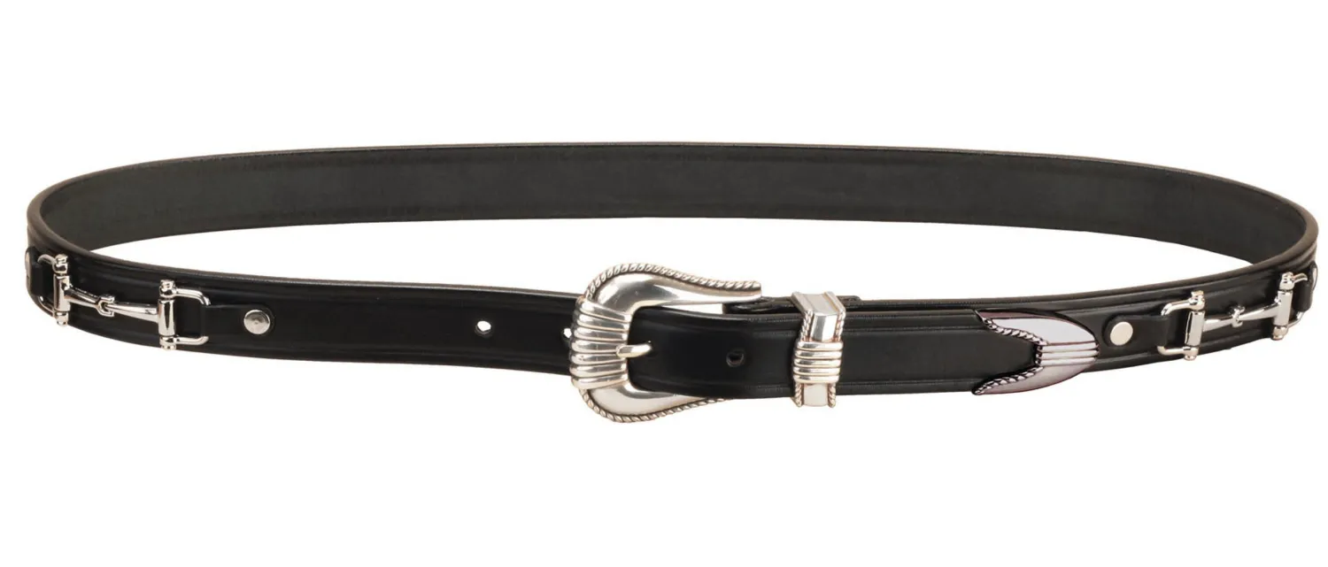 Sale TORY LEATHER Belt with Bits and Silver-Colored Three-Piece Buckle Set Black