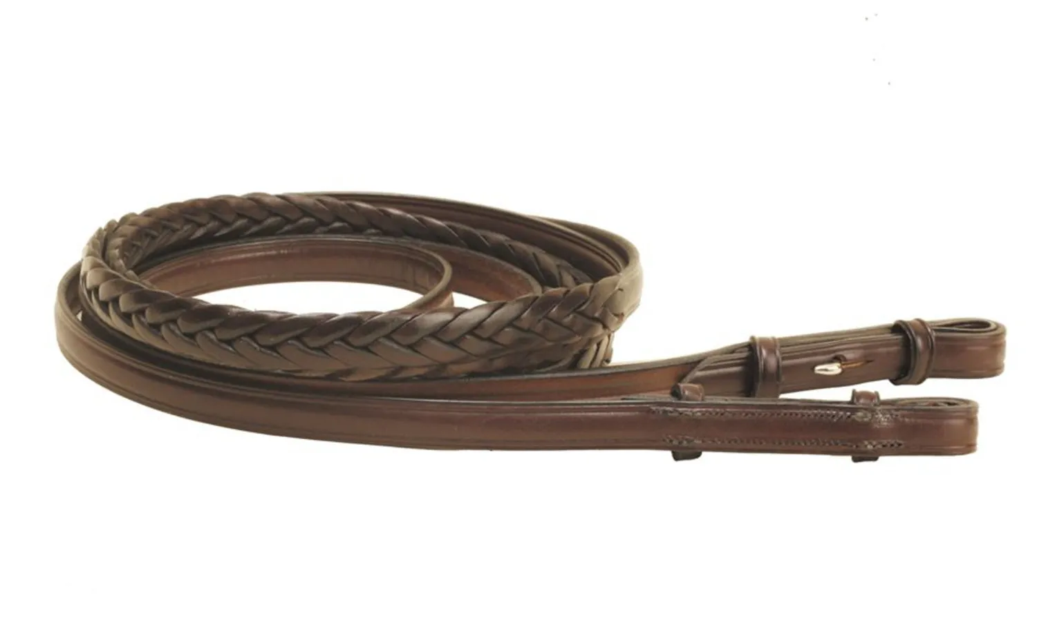 TORY LEATHER Company 58" x 60" Plaited Reins with Hook Stud Bit Ends Havana