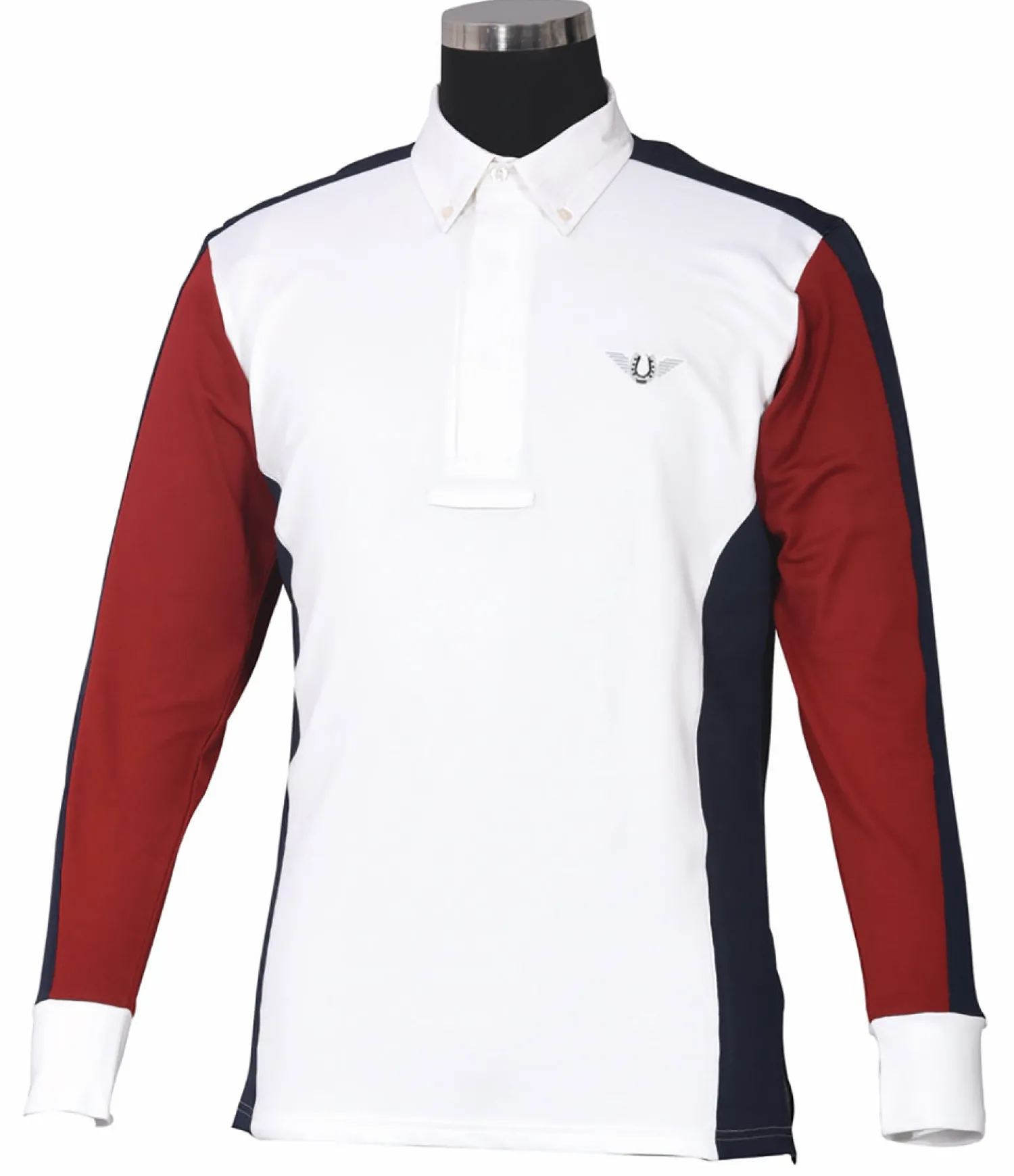 Discount JPC EQUESTRIAN TuffRider® Men's Dennison Long Sleeve Show Shirt White/Ec Navy/Ec Red