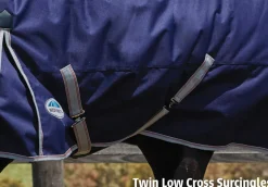 New WEATHERBEETA ® ComFiTec™ Essential Combo Neck Medium-Weight Turnout Blanket Navy/Silver/Red